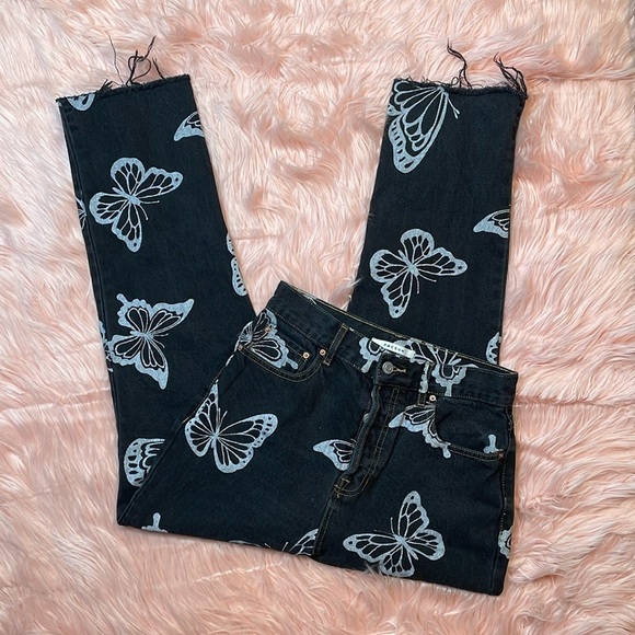 Pacsun Black Butterfly Hi Rise Straight Jean Size 27 - Picture 1 of 9